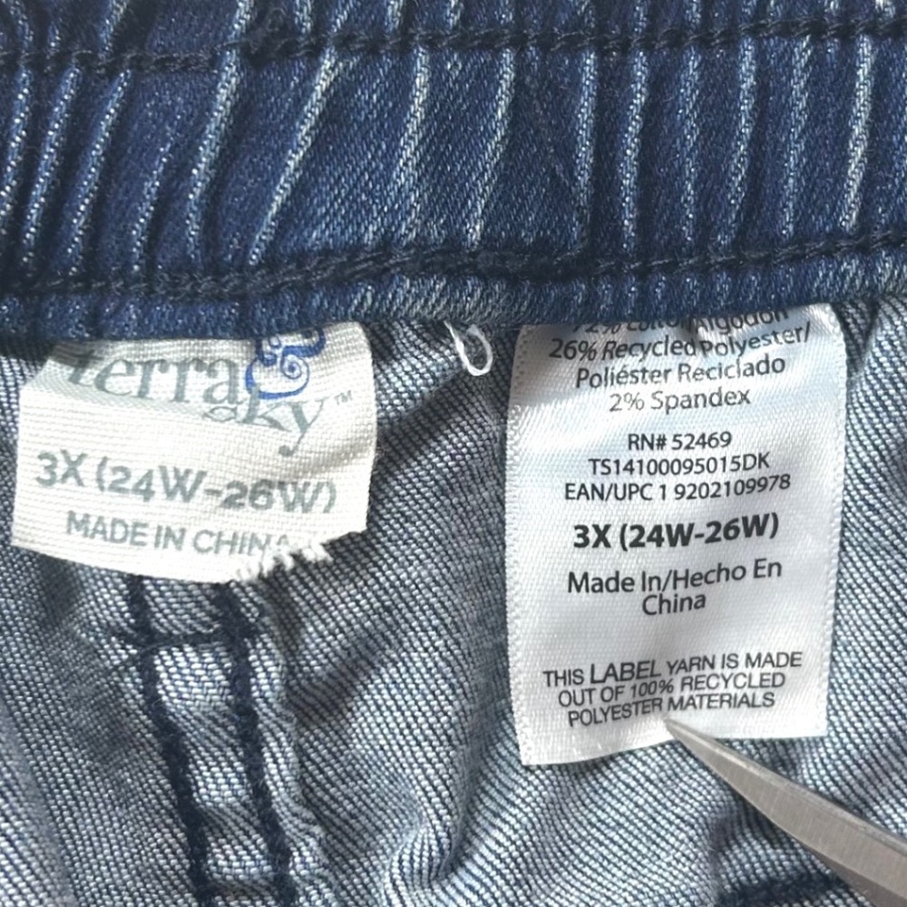 Terra & Sky Plus High Rise Crop Straight Leg Jeans Blue Elastic Back 3X 24W-26W - Picture 9 of 12